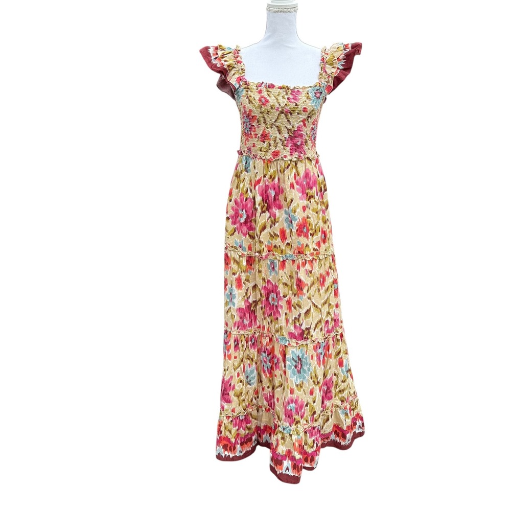 House of‎ Harlow 1960 Floral Maxi Dress Smocked Ruffle Sleeve Bohemian Medium